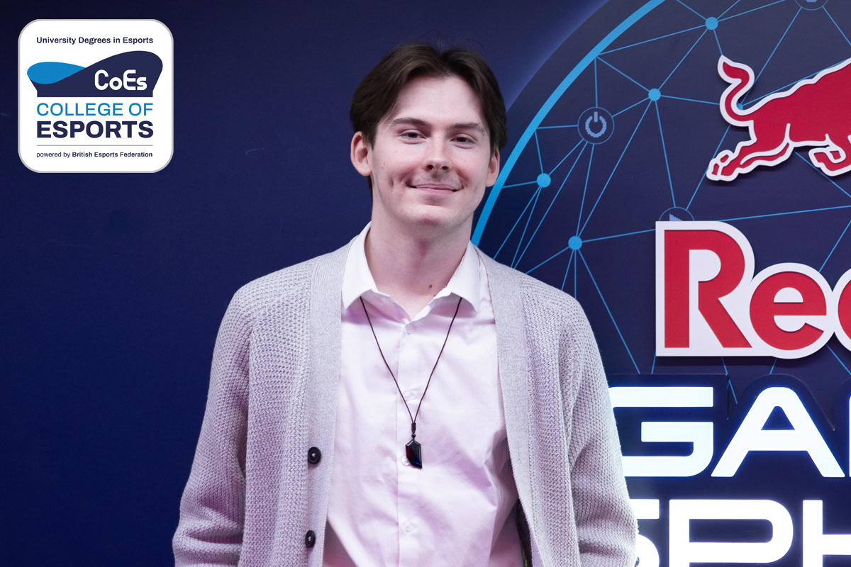 Image depicts student Ethan Reilly sat observing a VALORANT esports.